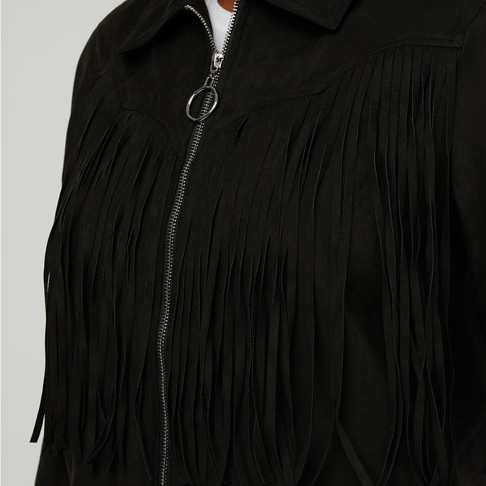 WeWoreWhat BLACK Fringe Jacket… please note tan color is not available